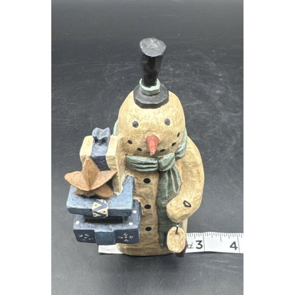 Greg Guedel Folk Art Snowman Holding Presents & Stocking 6.5” Christmas Signed - Picture 9 of 9
